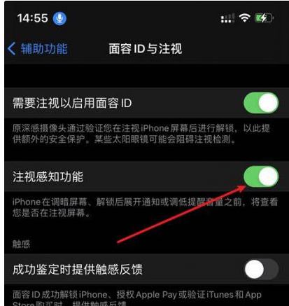 让胡路苹果14维修网点分享iPhone14注视感知功能有什么用 